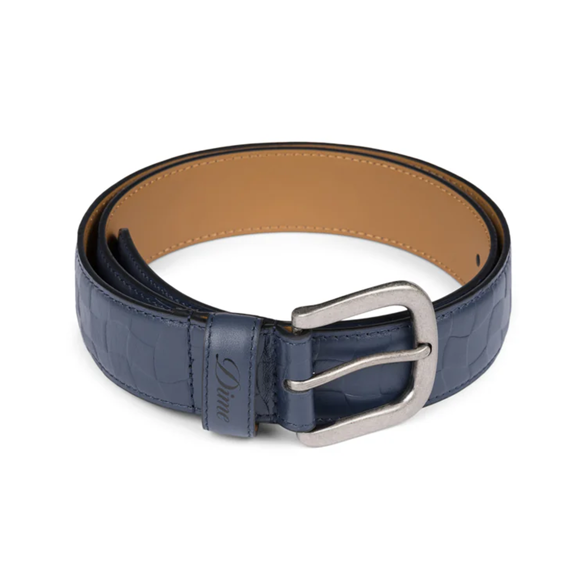 Dime Checkered Leather Belt - Navy